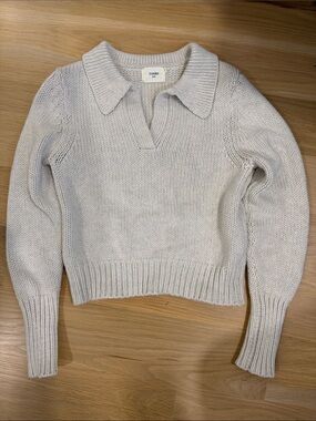 bassike Light Cream Collared V-Neck Knit Pullover